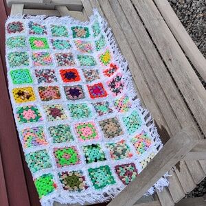 Vintage Retro Wild Colorful Crochet Granny Square Blanket